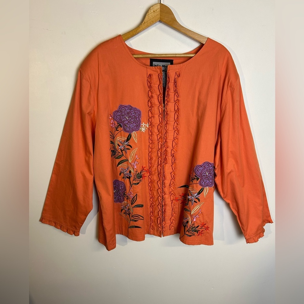 NWT‎ Indigo Moon Orange Top Jacket Floral Embroidery Beaded Comfortable boho 3X